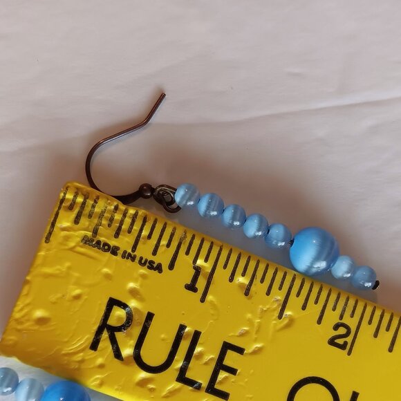 Hand Crafted Periwinkle Blue Dangle Earrings With Banded Agate Round Beads NWT - Picture 4 of 16